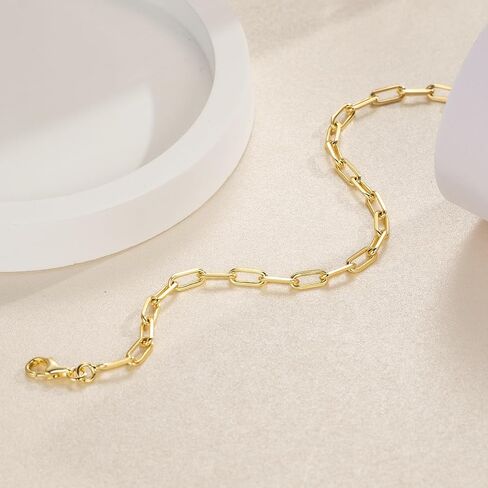 14K Gold Bracelets for Women & Men Dainty Gold Paperclip Chain Bracelet for Women Cute Stackable Bracelets Jewelry 6.5 in-9 in in Saudi Arabia