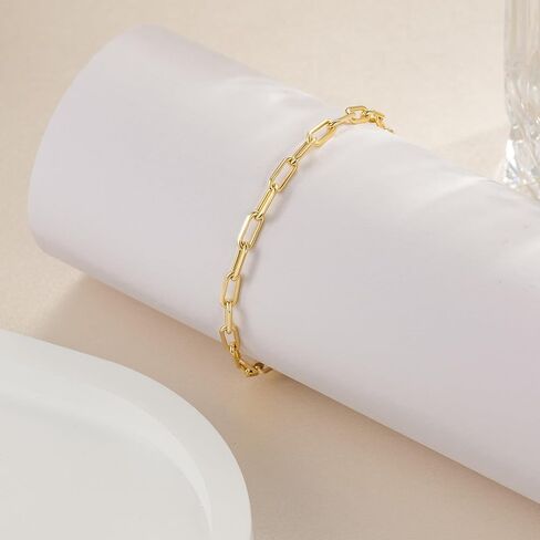 14K Gold Bracelets for Women & Men Dainty Gold Paperclip Chain Bracelet for Women Cute Stackable Bracelets Jewelry 6.5 in-9 in in Saudi Arabia
