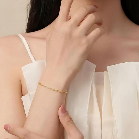 14K Gold Bracelets for Women & Men Dainty Gold Paperclip Chain Bracelet for Women Cute Stackable Bracelets Jewelry 6.5 in-9 in in Saudi Arabia