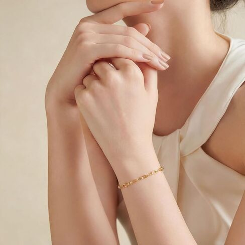 14K Gold Bracelets for Women & Men Dainty Gold Paperclip Chain Bracelet for Women Cute Stackable Bracelets Jewelry 6.5 in-9 in in Saudi Arabia