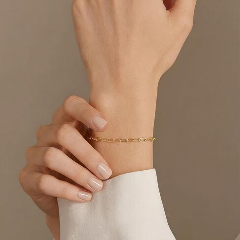 14K Gold Bracelets for Women & Men Dainty Gold Paperclip Chain Bracelet for Women Cute Stackable Bracelets Jewelry 6.5 in-9 in in Saudi Arabia