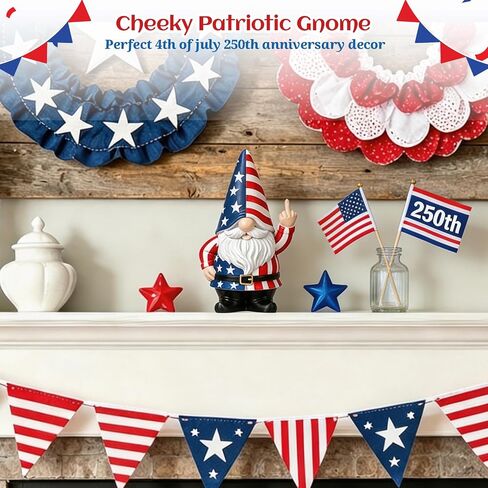 Hilarious Patriotic Gnome Figurine 4th of July American Flag Gnome with Funny Middle Finger Independence Day 250th Anniversary Party Decoration for Garden Tabletop Outdoor Yard Home Decor in Kuwait