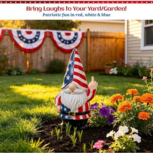 Hilarious Patriotic Gnome Figurine 4th of July American Flag Gnome with Funny Middle Finger Independence Day 250th Anniversary Party Decoration for Garden Tabletop Outdoor Yard Home Decor in Kuwait