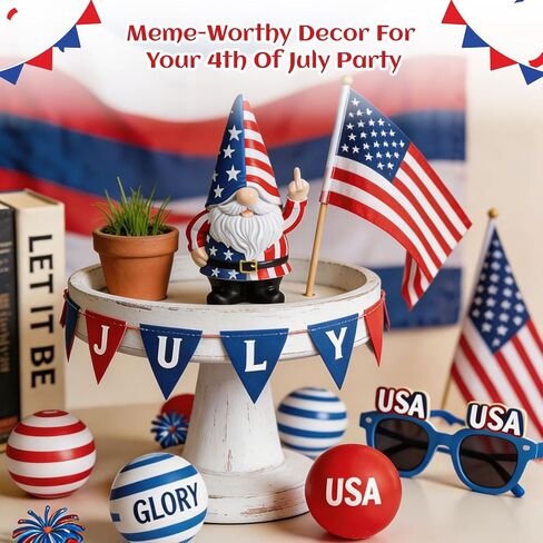 Hilarious Patriotic Gnome Figurine 4th of July American Flag Gnome with Funny Middle Finger Independence Day 250th Anniversary Party Decoration for Garden Tabletop Outdoor Yard Home Decor in Kuwait