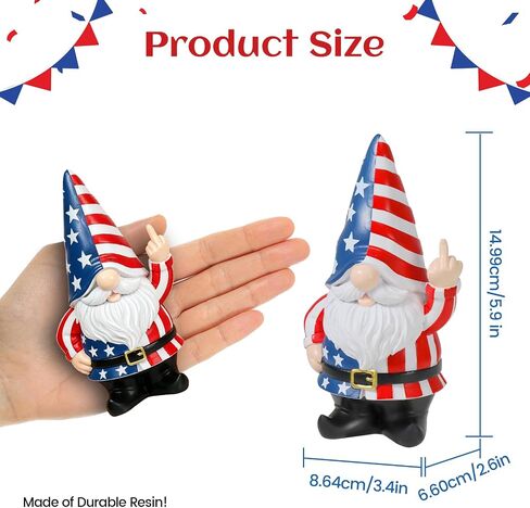 Hilarious Patriotic Gnome Figurine 4th of July American Flag Gnome with Funny Middle Finger Independence Day 250th Anniversary Party Decoration for Garden Tabletop Outdoor Yard Home Decor in Kuwait