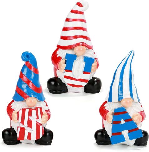 4th of July Decorations Patriotic Gnome Figurines, Set of 3 Resin Gnome Statues, Red White and Blue Memorial Day Decor for Home Office Outdoor Garden Tiered Tray Shelf Mantel Desk Tabletop Centerpiece in Saudi Arabia