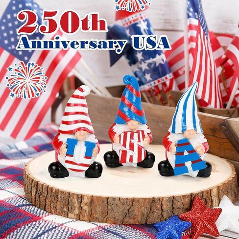 4th of July Decorations Patriotic Gnome Figurines, Set of 3 Resin Gnome Statues, Red White and Blue Memorial Day Decor for Home Office Outdoor Garden Tiered Tray Shelf Mantel Desk Tabletop Centerpiece in Saudi Arabia