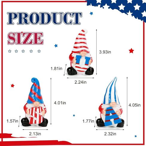 4th of July Decorations Patriotic Gnome Figurines, Set of 3 Resin Gnome Statues, Red White and Blue Memorial Day Decor for Home Office Outdoor Garden Tiered Tray Shelf Mantel Desk Tabletop Centerpiece in Saudi Arabia