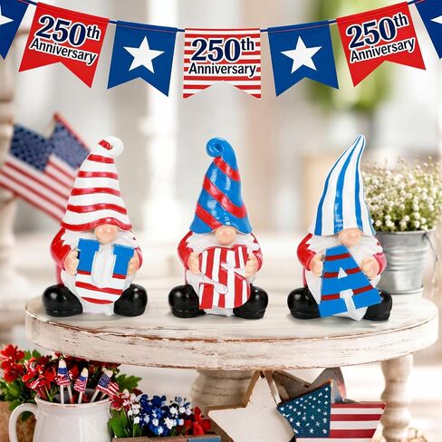 4th of July Decorations Patriotic Gnome Figurines, Set of 3 Resin Gnome Statues, Red White and Blue Memorial Day Decor for Home Office Outdoor Garden Tiered Tray Shelf Mantel Desk Tabletop Centerpiece in Saudi Arabia