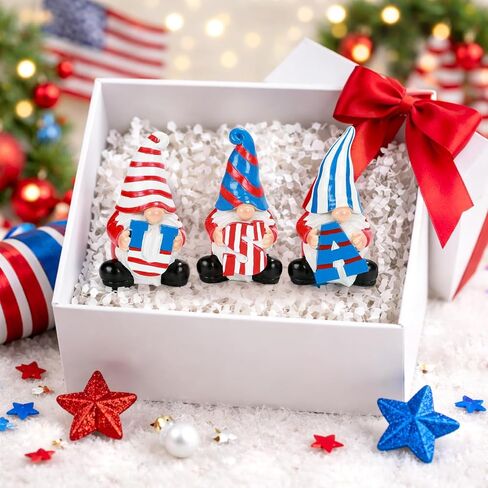 4th of July Decorations Patriotic Gnome Figurines, Set of 3 Resin Gnome Statues, Red White and Blue Memorial Day Decor for Home Office Outdoor Garden Tiered Tray Shelf Mantel Desk Tabletop Centerpiece in Saudi Arabia