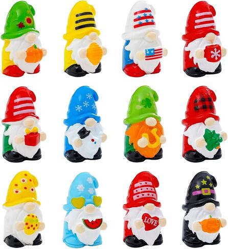 12 Pieces Miniature Plastic Figurines Set, Holiday Gnomes Collection, Multi-Color Seasonal Decorative Statues for Fairy Garden, Terrarium, Plant Pots, Micro Landscape Decor in Saudi Arabia