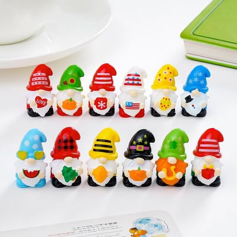 12 Pieces Miniature Plastic Figurines Set, Holiday Gnomes Collection, Multi-Color Seasonal Decorative Statues for Fairy Garden, Terrarium, Plant Pots, Micro Landscape Decor in Saudi Arabia