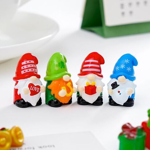 12 Pieces Miniature Plastic Figurines Set, Holiday Gnomes Collection, Multi-Color Seasonal Decorative Statues for Fairy Garden, Terrarium, Plant Pots, Micro Landscape Decor in Saudi Arabia