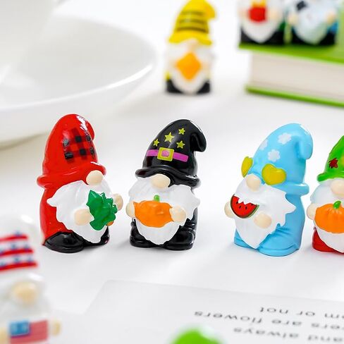 12 Pieces Miniature Plastic Figurines Set, Holiday Gnomes Collection, Multi-Color Seasonal Decorative Statues for Fairy Garden, Terrarium, Plant Pots, Micro Landscape Decor in Saudi Arabia