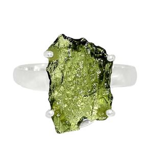 Natural Moldavite Rough Ring 925 Sterling Silver Handmade Jewelry (3)