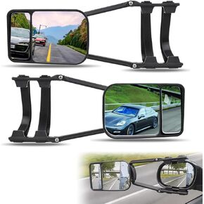 2 PCS Traction Car Rear View Mirror, 360 Degree Rotation Towing Mirror, Adjustable Dual View, Universal Tow Mirrors, for Car Truck (Black)