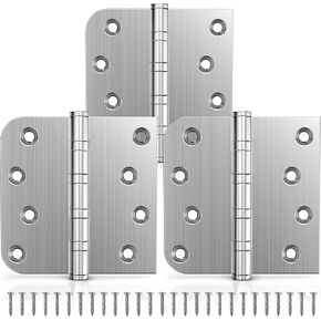 KOLET Ball Bearing Door Hinges, 4 x 4 Inches Door Hinges, Square and 5/8'' Radius Corner, Commercial Grade Stainless Steel Hinges, Smooth and Quiet, Non Removable Pin, Brushed Nickel, 3 Pack