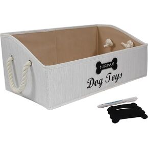 Trapezoid Dog Toy Basket,Large Dog Toy Bin,Dog Toy Box,Fabric Dog Toy Basket with Rope Handle,Storage Organize bin for Pet Toys/Pet Stuff-Can be Personalized -Beige