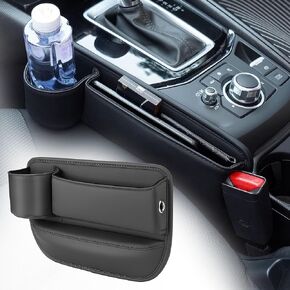 Winfree 2 Pack Car Seat Gap Filler,Multifunctional Storage Box with Cup Holder,Universal Fit Gap Filler Car Seat Organizer for Wallet,Phones,Glasses,Keys,Cards,Essentials