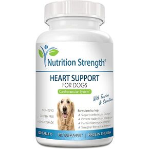 Heart Support for Dogs with Taurine & Carnitine, Promote Blood Circulation, Support Cardiovascular Function, Heart Muscle Integrity & Free Radical Defenses, 120 Chewable Tablets