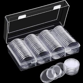 Silver Dollar Coin Case Holder for Collectors 40.6mm Silver Bar Plastic Round Coin Capsules Covers with Storage Organizer Box for Silver Bar Coin Collection Supplies (120 Pcs)
