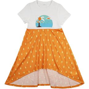 Little Bitty Girls' Sleeveless Summer Casual Pink Dress Rainbow Print with Elastic Waistband for Little Girl 2-7Y