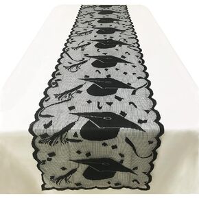Graduation Table Runner 72 Inch - Lace Grad Cap Table Runner for Graduation Party Decorations 2023
