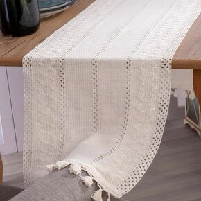 Navy Blue Table Runner Boho Style 14 x 60 Inch | Farmhouse Braided Stripe Table Runners for Your Rustic Decor , Thanksgiving, Spring Holidays Table Runner – Handcrafted Woven Cotton Runner for Table