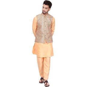 Men Silk Kurta Pajama Set With Nehru Jacket Indian Ethnic Wear (Waistcoat) (C-102)