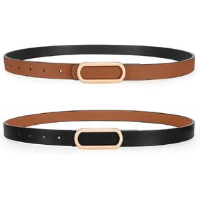 SANSTHS Reversible Belts for Women, Thin Waist Belt Women for Dresses Jeans Coats with Gold Buckle