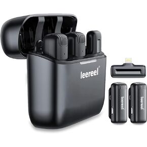 Leereel 2 Pack Wireless Lavalier Microphones for iPhone iPad, Plug-Play Lapel Mics with Charging Case for Video Recording, Tiktok, Live Stream, Vlog - Noise Reduction, No APP & Bluetooth Needed