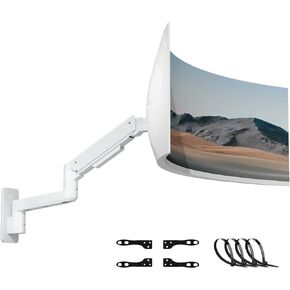 PUTORSEN 17-49 inch Premium Ultrawide Monitor Wall Mount, Heavy Duty Single Wall Mount Monitor Arm up to 44lbs, Fully Adjustable Single Wall Monitor Arm Wall Mount Stand, VESA 75/100/200,White