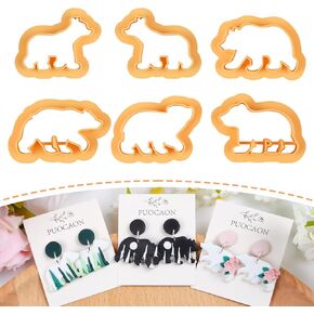Puocaon Bear Polymer Clay Cutters - 6 Pcs Clay Cutters for Polymer Clay Earrings Making, Mirrored Bear Clay Jewelry Cutters, Animal Clay Cutters for Polymer Clay Jewelry Making Unique Clay Cutters