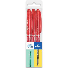Pilot Frixion Heat/Friction Erasable Rollerball Pen FR7 - Medium Line 0.7mm Tip Nib - Wallet Pack of 3 - Red Ink