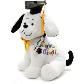 YMCtoys Graduation Autograph Dog with Pen, Black Hat - Congrats Grad! - 10.5"H- Medium - Hound Dog Gift Toys for Graduate Student Party (10.5"H- Medium)