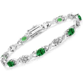 Gem Stone King 925 Sterling Silver Green Simulated Emerald Tennis Bracelet For Women (2.80 Cttw, Gemstone Birthstone, Oval 6X4MM, 7 Inch)