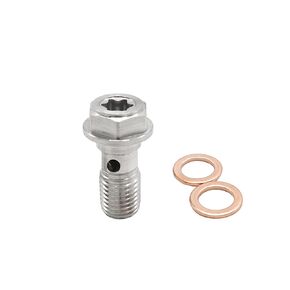 Universal M10x1.00 Stainless Steel Banjo Bolts Brake Fitting Adapter Universal with M10 Copper Washers, Single Banjo Bolt M10x1 Metric Thread