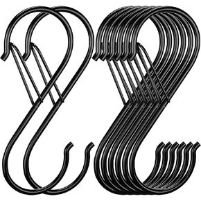 8 Pack S Hooks - 3.5 Inch Heavy Duty S Hooks for Hanging, Small Metal Hooks with Safety Buckle, Max Weight 40 lbs, S Hooks for Hanging Plants, Closet, Clothes, Kitchen, Garden, Indoor Outdoor Black