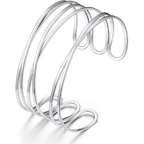 KeyStyle Cuff Bracelet for Women, Multi-layer Cross Wire Bangle 14K Gold Plated Chunky Wide Bracelet for Party Prom Minimalist Jewelry with Gift Box(Stainless Steel)