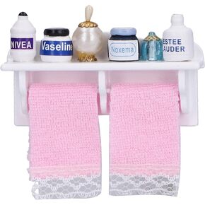 Dollhouse Towel Rack, 1:12 Towel Rack Makeup Cosmetic Set Dollhouse Bathroom Accessories