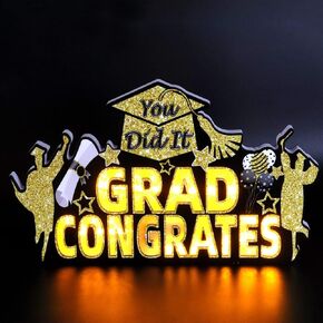 ديكورات حفلات التخرج من Vllipoasn، لافتة إضاءة خشبية LED لتزيين طاولات الحفلات بطابع التخرج، علامة طاولة تهنئة التخرج لمرحلة ما قبل المدرسة الثانوية ومستلزمات التخرج من فئة الكلية in Kuwait