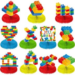 Faccito 33 Pieces Building Block Party Decorations Building Block Party Honeycomb Centerpieces Brick Themed Table Decorations for Kids Birthday Party Blocks Theme Party Supplies