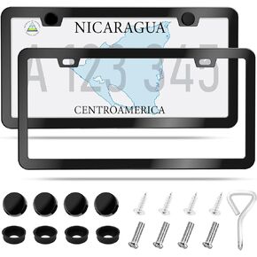 Black License Plate Frames, 2 Pack Universal License Plate Holders,Rust-Proof Stainless Stell Front and Rear License Plate Frame,2 Holes Car Frame for Women and Men,Including Screws