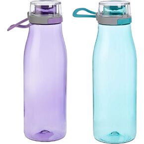 Amazon Basics Tritan Water Bottle with Action Lid, 24 ounce, 2-Pack, Blue and Purple