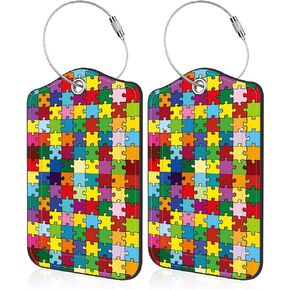 Abstract Colorful Skull Luggage Tags 2 PCS Leather Suitcases Tag with Stainless Steel Loop and Name ID Address Card Label Privacy Cover for Women Men Travel Bag Suitcase