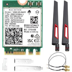 Wireless Adapter WiFi 6E AX210NGW BT 5.3 5374Mbps 2.4Ghz 5Ghz 6Ghz 802.11ax/ac M.2 2230 Key E Desktop WiFi Network Card Win 10/11 Antenna 10Dbi