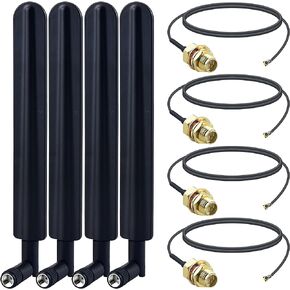 WiFi Antenna for Desktop PC, RP-SMA Male 2.4Ghz 5.8Ghz Dual Band 8dBi +12inches RG178 U.FL IPX IPEX MHF4 to RPSMA Female Pigtail Cable 4-Pack for M.2 NGFF Card Wireless Routers, PC Computer
