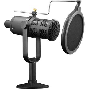 YO-TRONICS XLR Podcast Microphone Dynamic Mic with Pop Filter and Desktop Stand for Live Streaming, Recording, Black