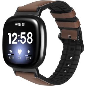 SKYLET Compatible with Fitbit Versa 3 Bands/Fitbit Sense Bands for Men Women, Soft Genuine Leather Replacement Straps for Sense/Versa 3 Bands Men Large Small