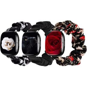 Compatible With Fitbit Versa/Versa 2/Versa Lite Scrunchie Bands Replacement,For Women,Girl,Soft Cloth Elastic Fabric Straps Large Small Wristbands Pattern